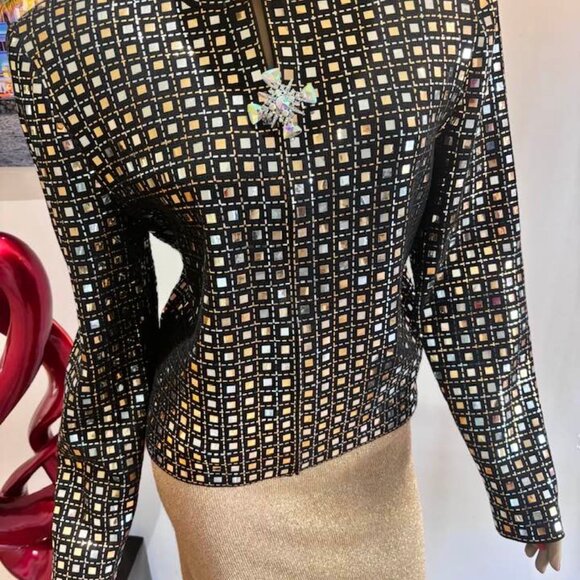 St John embellished skirt suit 12 Large gold paillettes silver sequins set - Picture 2 of 6